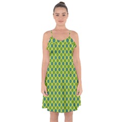 Green Polka Dots Spots Pattern Ruffle Detail Chiffon Dress