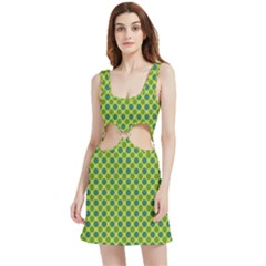 Green Polka Dots Spots Pattern Velvet Cutout Dress