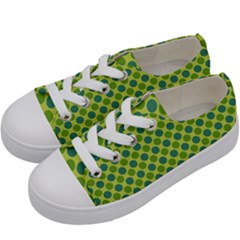 Green Polka Dots Spots Pattern Kids  Low Top Canvas Sneakers