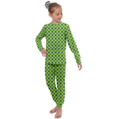Green Polka Dots Spots Pattern Kids  Long Sleeve Set 