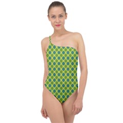 Green Polka Dots Spots Pattern Classic One Shoulder Swimsuit