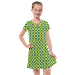 Green Polka Dots Spots Pattern Kids  Cross Web Dress by SpinnyChairDesigns