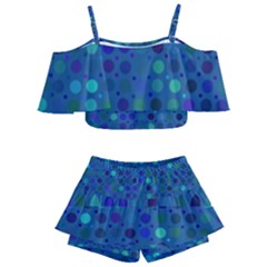 Blue Polka Dots Pattern Kids  Off Shoulder Skirt Bikini by SpinnyChairDesigns