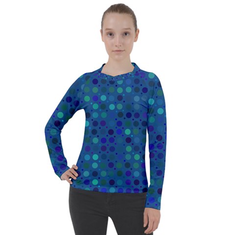 Blue Polka Dots Pattern Women s Pique Long Sleeve Tee by SpinnyChairDesigns