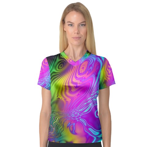 Psychedelic Swirl Trippy Abstract Art V-neck Sport Mesh Tee by SpinnyChairDesigns