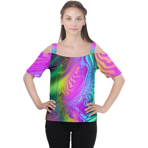 Psychedelic Swirl Trippy Abstract Art Cutout Shoulder Tee by SpinnyChairDesigns