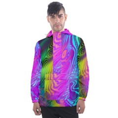 Psychedelic Swirl Trippy Abstract Art Men s Front Pocket Pullover Windbreaker by SpinnyChairDesigns