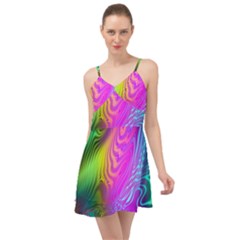 Psychedelic Swirl Trippy Abstract Art Summer Time Chiffon Dress by SpinnyChairDesigns