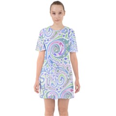 Colorful Pastel Floral Swirl Watercolor Pattern Sixties Short Sleeve Mini Dress