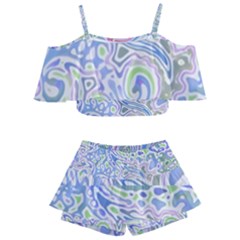 Colorful Pastel Floral Swirl Watercolor Pattern Kids  Off Shoulder Skirt Bikini