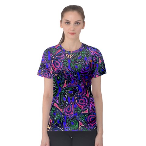 Purple Abstract Butterfly Pattern Women s Sport Mesh Tee by SpinnyChairDesigns