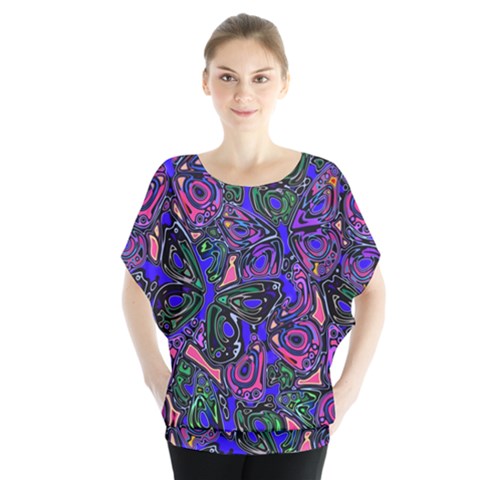 Purple Abstract Butterfly Pattern Batwing Chiffon Blouse by SpinnyChairDesigns