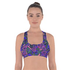 Purple Abstract Butterfly Pattern Cross Back Sports Bra by SpinnyChairDesigns