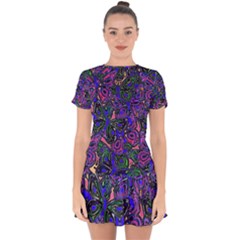 Purple Abstract Butterfly Pattern Drop Hem Mini Chiffon Dress by SpinnyChairDesigns