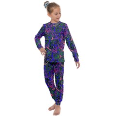 Purple Abstract Butterfly Pattern Kids  Long Sleeve Set  by SpinnyChairDesigns