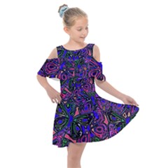 Purple Abstract Butterfly Pattern Kids  Shoulder Cutout Chiffon Dress by SpinnyChairDesigns