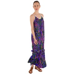 Purple Abstract Butterfly Pattern Cami Maxi Ruffle Chiffon Dress by SpinnyChairDesigns