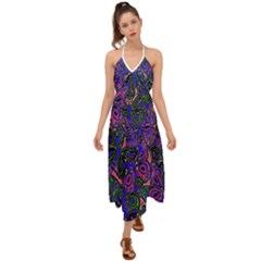 Purple Abstract Butterfly Pattern Halter Tie Back Dress  by SpinnyChairDesigns