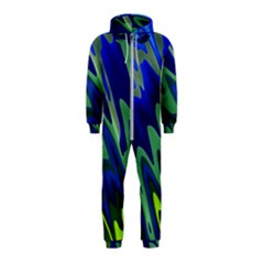 Blue Green Zig Zag Waves Pattern Hooded Jumpsuit (kids) by SpinnyChairDesigns