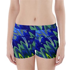 Blue Green Zig Zag Waves Pattern Boyleg Bikini Wrap Bottoms by SpinnyChairDesigns