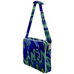 Blue Green Zig Zag Waves Pattern Cross Body Office Bag by SpinnyChairDesigns