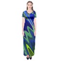 Blue Green Zig Zag Waves Pattern Short Sleeve Maxi Dress View1