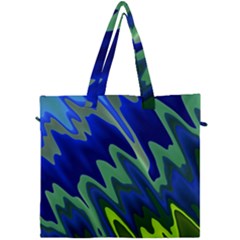 Blue Green Zig Zag Waves Pattern Canvas Travel Bag by SpinnyChairDesigns