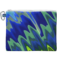 Blue Green Zig Zag Waves Pattern Canvas Cosmetic Bag (xxxl) by SpinnyChairDesigns