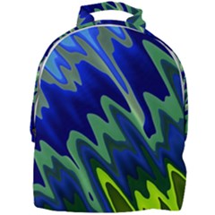 Blue Green Zig Zag Waves Pattern Mini Full Print Backpack by SpinnyChairDesigns