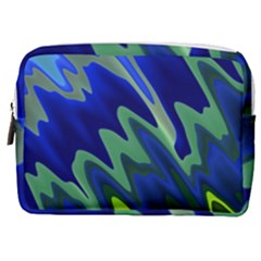 Blue Green Zig Zag Waves Pattern Make Up Pouch (medium) by SpinnyChairDesigns