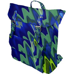 Blue Green Zig Zag Waves Pattern Buckle Up Backpack by SpinnyChairDesigns