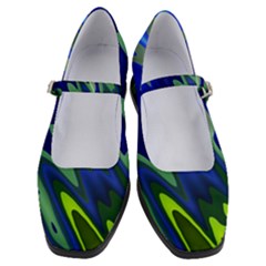 Blue Green Zig Zag Waves Pattern Women s Mary Jane Shoes by SpinnyChairDesigns