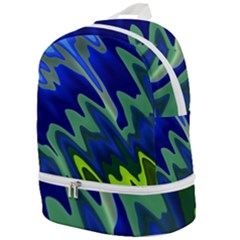 Blue Green Zig Zag Waves Pattern Zip Bottom Backpack by SpinnyChairDesigns