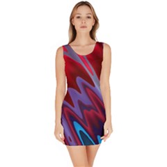 Red Blue Zig Zag Waves Pattern Bodycon Dress by SpinnyChairDesigns