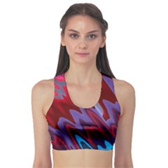 Red Blue Zig Zag Waves Pattern Sports Bra by SpinnyChairDesigns