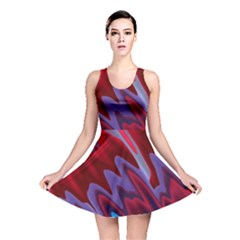 Red Blue Zig Zag Waves Pattern Reversible Skater Dress by SpinnyChairDesigns