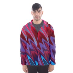 Red Blue Zig Zag Waves Pattern Men s Hooded Windbreaker by SpinnyChairDesigns