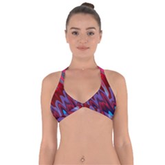 Red Blue Zig Zag Waves Pattern Halter Neck Bikini Top by SpinnyChairDesigns