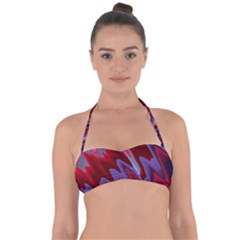 Red Blue Zig Zag Waves Pattern Halter Bandeau Bikini Top by SpinnyChairDesigns