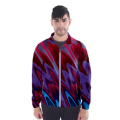 Red Blue Zig Zag Waves Pattern Men s Windbreaker by SpinnyChairDesigns