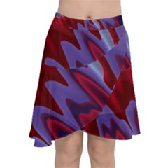 Red Blue Zig Zag Waves Pattern Chiffon Wrap Front Skirt by SpinnyChairDesigns