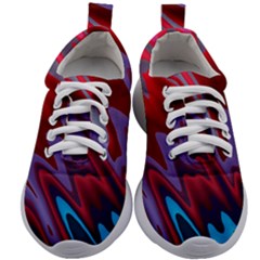 Red Blue Zig Zag Waves Pattern Kids Athletic Shoes by SpinnyChairDesigns