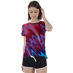 Red Blue Zig Zag Waves Pattern Short Sleeve Foldover Tee by SpinnyChairDesigns