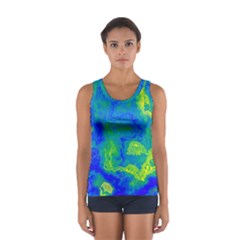 Neon Green Blue Grunge Texture Pattern Sport Tank Top  by SpinnyChairDesigns