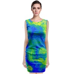 Neon Green Blue Grunge Texture Pattern Classic Sleeveless Midi Dress by SpinnyChairDesigns