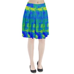 Neon Green Blue Grunge Texture Pattern Pleated Skirt by SpinnyChairDesigns