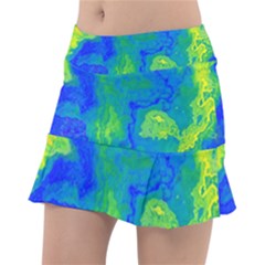 Neon Green Blue Grunge Texture Pattern Tennis Skorts by SpinnyChairDesigns