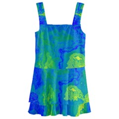 Neon Green Blue Grunge Texture Pattern Kids  Layered Skirt Swimsuit by SpinnyChairDesigns