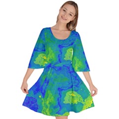 Neon Green Blue Grunge Texture Pattern Velour Kimono Dress by SpinnyChairDesigns