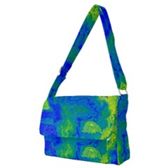 Neon Green Blue Grunge Texture Pattern Full Print Messenger Bag (m) by SpinnyChairDesigns